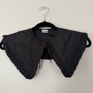 Ganni Black Quilted Peter Pan Collar with Ruffle Trim